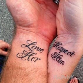 Tattoo For couples on the wrist motif: Love