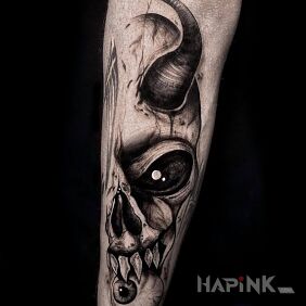 Tattoo Skull on the forearm motif: demons style: graphic / illustrative