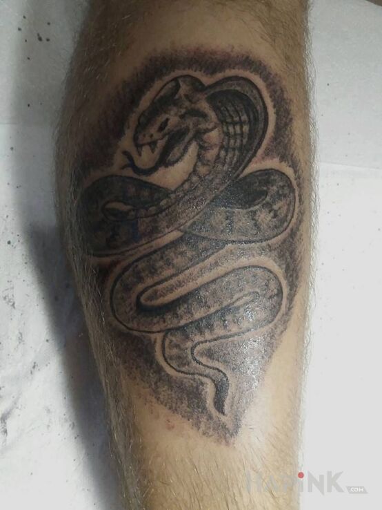 Tattoo Totalne badziewie in animals motif on the calf