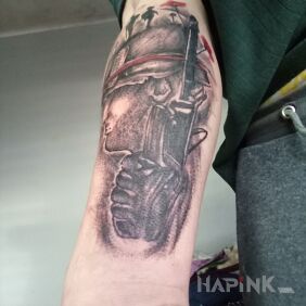 Tattoo New on the forearm motif: black and gray style: realistic
