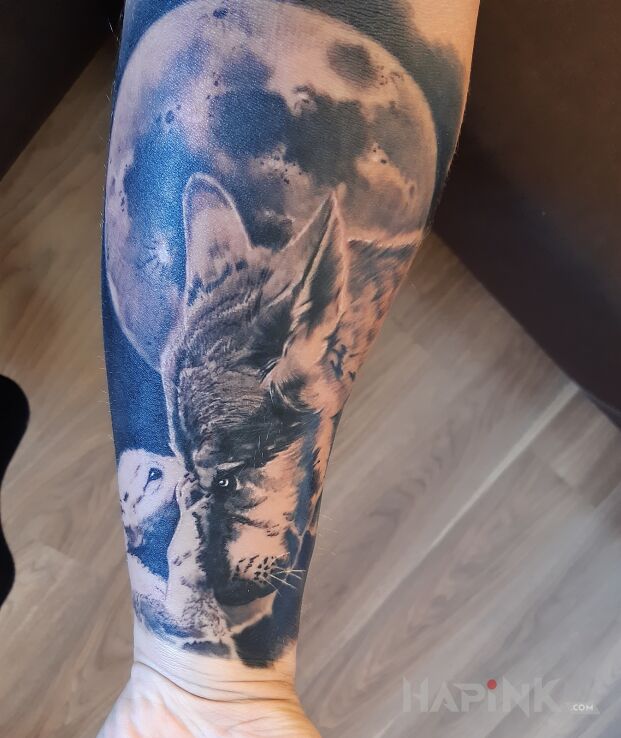 Tattoo Pokora in animals motif and realistic style on the forearm