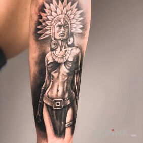 Tattoo Woman aztec On the arm motif: Indian style: realistic