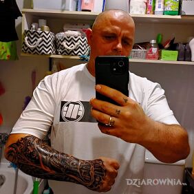 Tatuaż Początek ręki na ręce motyw: czarno-szare styl: biomechanika