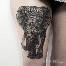 Tattoo Elephant of ornaments on the leg motif: animals