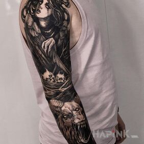 Tattoo Dark queen On the arm motif: dark style: graphic / illustrative