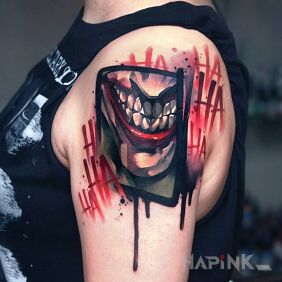 Tattoo A deadly joke on the upper arm motif: characters