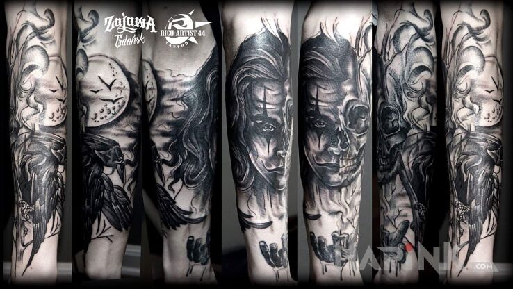 Tattoo Kruk in characters motif on the forearm