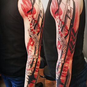 Tattoo Trash Polka - Directions of the World on the forearm motif: other style: abstract