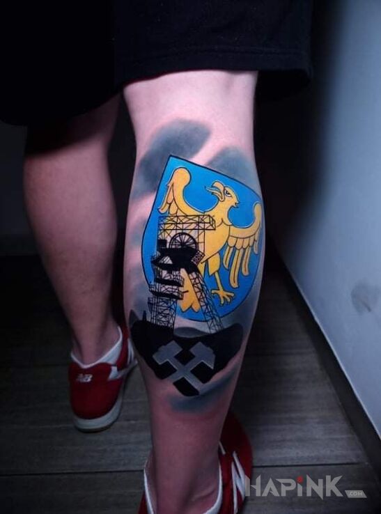 Tattoo Oberschlesien in colorful motif and graphic / illustrative style on the leg