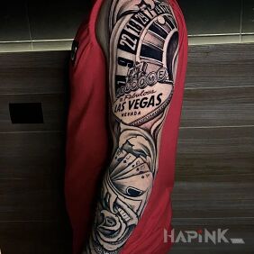 Tattoo Roulette on the forearm motif: casino style: realistic