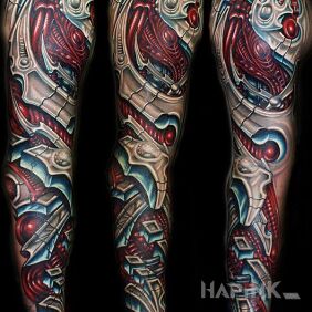 Tattoo Red Wires on the upper arm motif: sleeves style: biomechanics