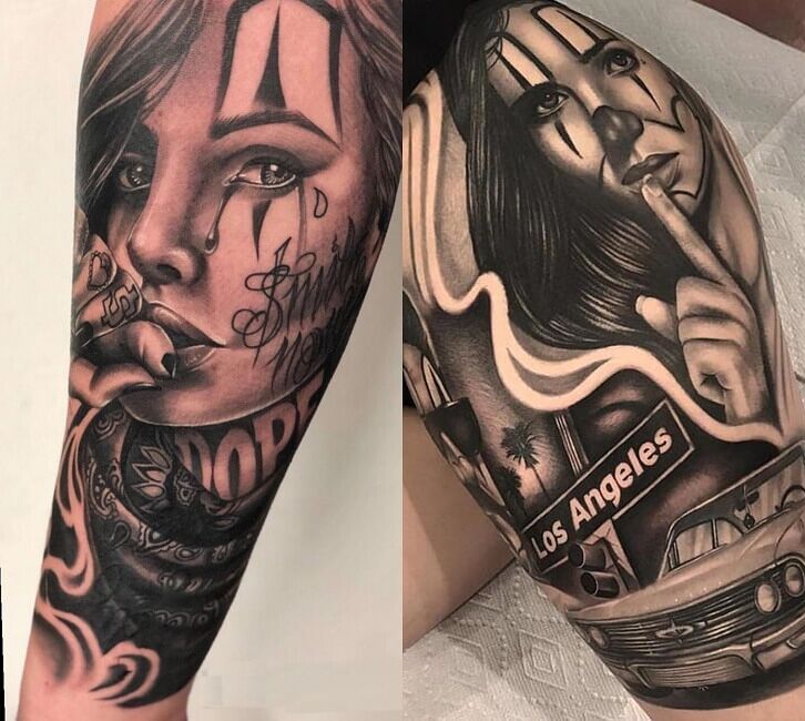 portret dziewczyny tatuaż chicano