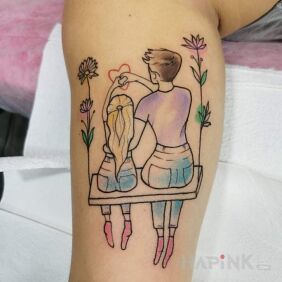 Tattoo Mother and daughter On the arm motif: colorful style: graphic / illustrative