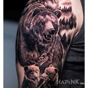 Tattoo Bear father on the upper arm motif: animals style: realistic