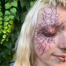 Tattoo Spider's eye on the face motif: other style: contour / linework