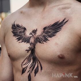 Tattoo Phoenix on the chest motif: fantasy style: graphic / illustrative