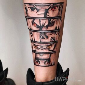 Tattoo Anime Naruto on the calf motif: colorful style: cartoon / comic book