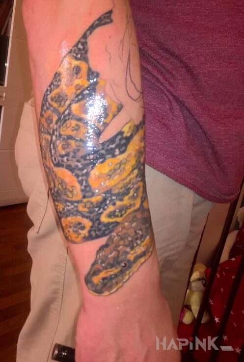 Tattoo Wąż w różach in animals motif on the forearm