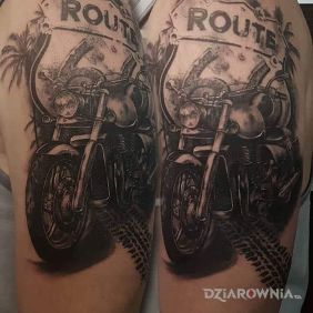 Tatuaż ROUTE 66 CHOPPERS na przedramieniu styl: realistyczne