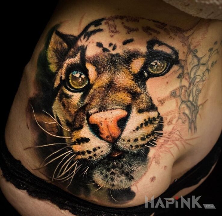 Tattoo Kot z Afryki in animals motif and realistic style on the buttocks