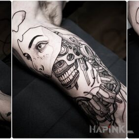 Tattoo Cyberpunk / Cyber / Robot / Cyborg On the arm motif: faces style: graphic / illustrative