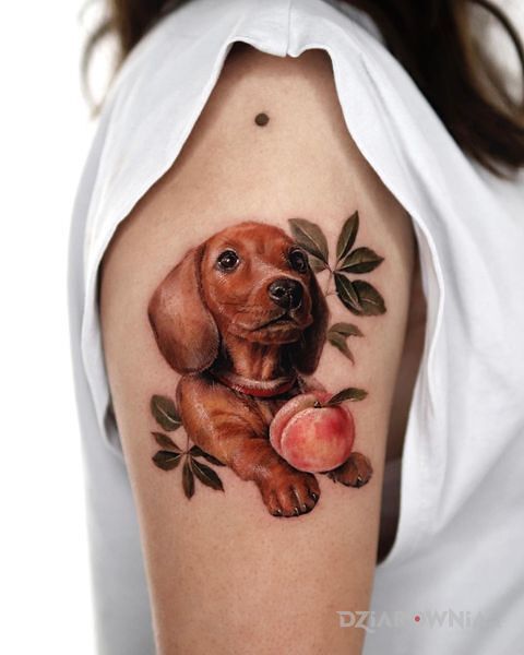 Tatuaż piesio w motywie zwierzęta i stylu realistyczne na ramieniu