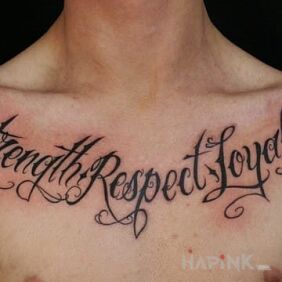 Tattoo 3 important values on the chest motif: lettering
