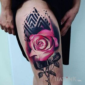 Tattoo Rose on the thigh on the leg motif: flowers