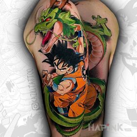 Tattoo Dragon Ball on the upper arm motif: dragons style: graphic / illustrative
