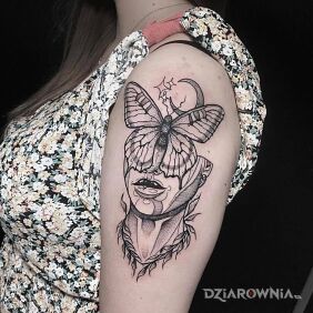 Tatuaż On my mind na ramieniu motyw: twarze styl: graficzne / ilustracyjne