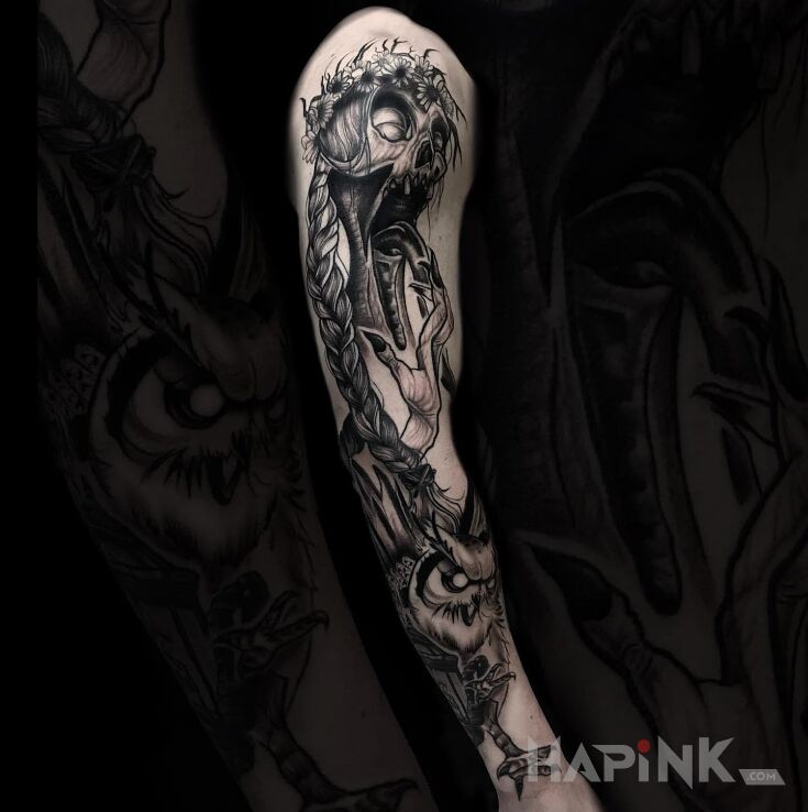 Tattoo Południca in characters motif and graphic / illustrative style On the arm