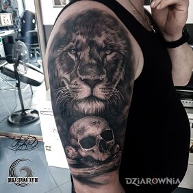 Tatuaż Gdy spotykasz lwa, to marny Twój los... na ręce motyw: znaki zodiaku styl: realistyczne
