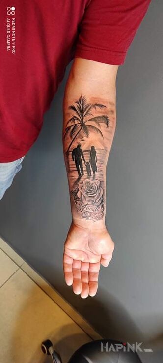 Tattoo Rodzinny in characters motif and realistic style On the arm