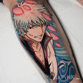 Tattoo Anime / Gintoki / Gintama on the leg motif: faces style: cartoon / comic book