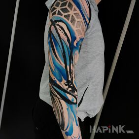 Tattoo Abstract sleeve on the forearm motif: colorful style: abstract