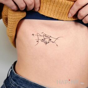 Tattoo Hand in hand on the ribs motif: other style: minimalistic
