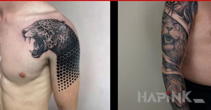 Tattoo Tatuaże dzikich kotów in animals motif and blackwork / blackout style on the upper arm