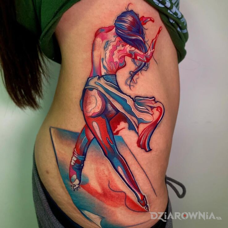 Tatuaż taniec hulaniec w motywie kolorowe i stylu abstrakcyjne na żebrach