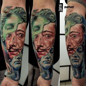 Tattoo Salvador Dali variation On the arm motif: colorful style: surrealistic