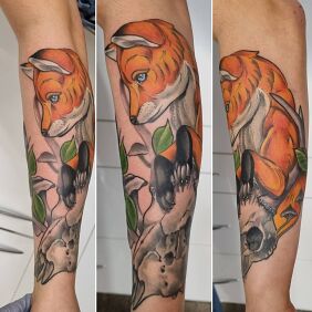 Tattoo Fox On the arm motif: skulls style: neo-traditional