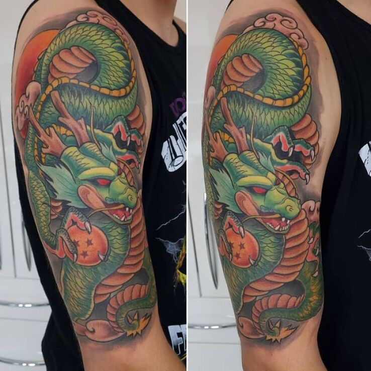 Tatuaż smok w motywie kolorowe i stylu neotradycyjne na ręce