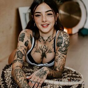 Tattoo Happily tattooed on the chest motif: characters style: graphic / illustrative