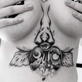 Tattoo Beetle night and day underboob motif: insects style: graphic / illustrative