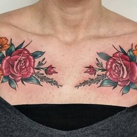 Tattoo Floristry on the chest motif: floral style: graphic / illustrative