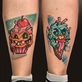 Tattoo Candy IceCream on the calf motif: colorful style: newschool