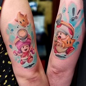 Tattoo Super Mario Bros On the arm motif: colorful style: graphic / illustrative