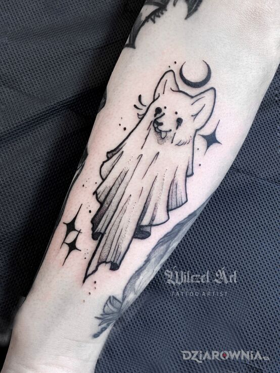 Tatuaż pies  duch  duchopies w motywie fantasy i stylu graficzne / ilustracyjne na ręce