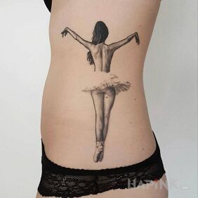 Tattoo Ballerina on the ribs motif: characters style: realistic