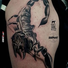 Tattoo Scorpion on the upper arm motif: 3D style: realistic