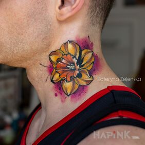 Tattoo Flower / Watercolor on the neck motif: flowers style: Watercolor
